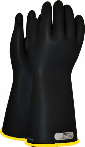 Salisbury Natural Rubber Glove 10Kv Class 1, Straight Cuff 14" Yellow/Black, Size 9