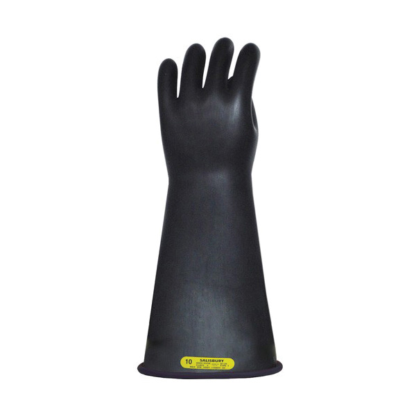 Salisbury Natural Rubber Glove, Class 2, Straight Cuff 14" Black Size 9 1/2
