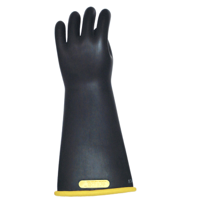 SALISBURY NATURAL RUBBER GLOVE, CLASS 2, STRAIGHT CUFF 16" BLACK WITH YELLOW SIZE 9