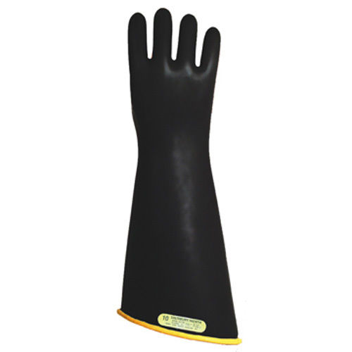 Salisbury Natural Rubber Glove, Class 2, Contour Cuff 18" Yel/Blk Size 10