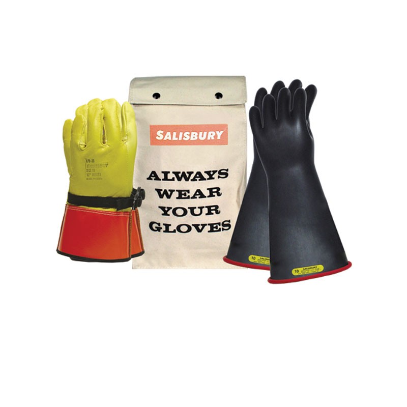 Salisbury Black Class 2 Type I Kit Incl 14" V-Gloves/Protectors/Glove Bag, Size 9