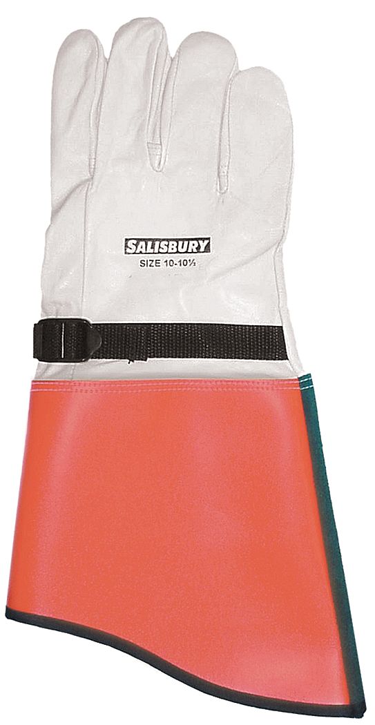 Salisbury Leather Protector, Electrical Glove, Cowhide Straight Cuff 14" Length Size 10