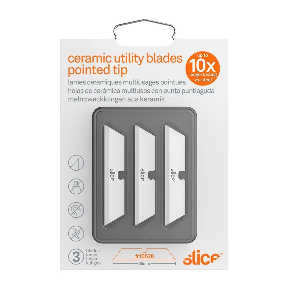 Slice Replacement Blades, Large Slice Box Cutter Blade, Ceramic White Pointed Tip (Pack Of 3)