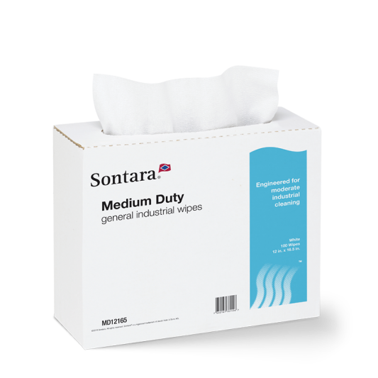 SONTARA GENERAL INDUSTRIAL MEDIUM DUTY WIPES, MD12165, WHITE, FLATFOLD, 12” X 16.5” IN SINGLE POP UP BOX (100 WIPES/BOX, 8 BOXES/CASE)