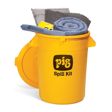 PIG SPILL KIT IN 32-GALLON HIGH-VISIBILITY ECONOMY CONTAINER