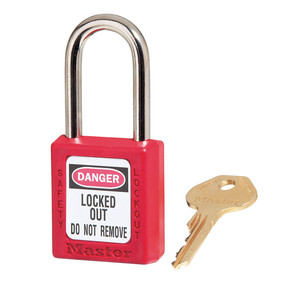 Master Lock Thermoplastic Safety Padlock, Short Body Shackle 1 1/2"- Red
