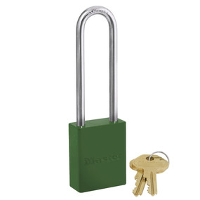 Master Lock Green Powder Coated Aluminum Safety Padlock, 1-1/2In (38Mm) Wide With 3In (76Mm) Tall Shackle