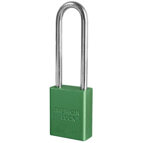 Master Lock American Lock 1-1/2" Wide Anodized Aluminum Body,Extra Length Shackle 3" Green