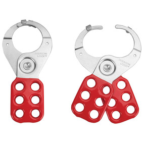 Master Lock Safety Hasp, 38 Mm Diameter Steel Jaws With Locking Tabs, Red Handle