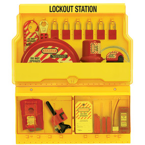 Master Lock Deluxe Lockout Station With Valve & Electrical Lockout Assort And Six A1106Red