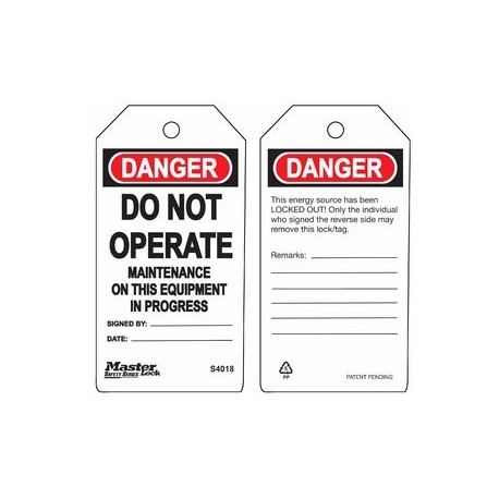 Master Lock Danger Tag - Do Not Operate - Maintenance On This Equipment In Process, Size 3" X 5-3/4" 6'S/Pkt