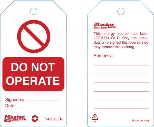 MASTER LOCK "DO NOT OPERATE" TAG (6 TAGS/PACK)