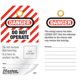 MASTER LOCK SELF LAMINATING "DO NOT OPERATE" TAGS - 1BAG OF 12 TAGS WITH TIES