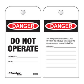 Master Lock "Do Not Operate", Box Of 100 Rolled Tags - Us English