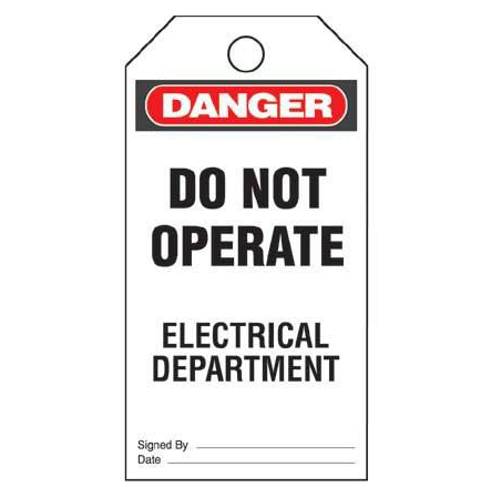 PANDUIT GMV5 SEMI-RIGIDLASTIC WRITE-ON SAFETY TAG "DO NOT OPERATE ELECTRICIAL DEPARTMENT" (5 PCS/PKG )