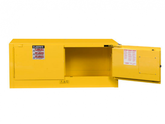 JUSTRITE 12 GAL, SELF CLOSE 2 DOORS FLAMMABLE SAFETY CABINET, SURE-GRIP EX PIGGYBACK, YELLOW