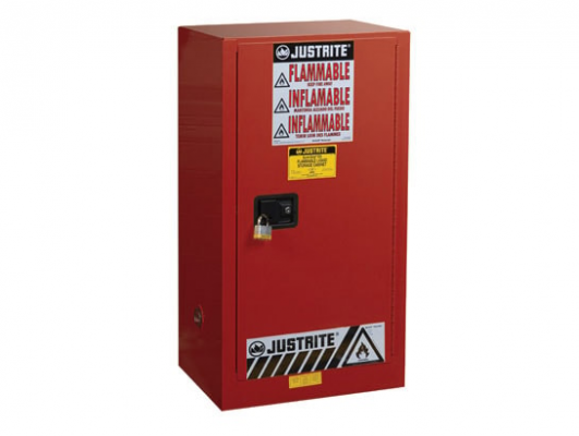 JUSTRITE 20 GAL CABINET RED P&I MANUAL, W/PDLE HANDLE