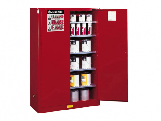 JUSTRITE 40 GAL CABINET RED P&I SELF CLOSING, W/PDLE HANDLE