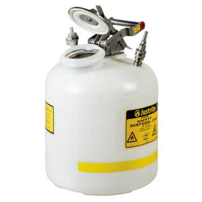 JUSTRITE 5 GALLON, POLYETHYLENE QUICK-DISCONNECT DISPOSAL SAFETY CAN, SS & PP FITTIN FOR 3/8" TUBING