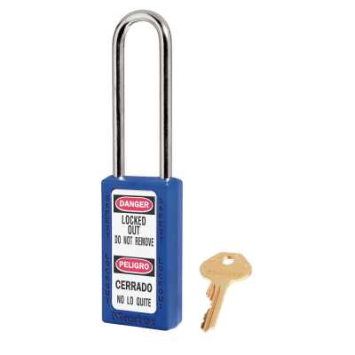MASTERLOCK BLUE ZENEX THERMOPLASTIC SAFETY PADLOCK, 1-1/2IN, 38MM, WITH 3IN (76MM) SHACKLE