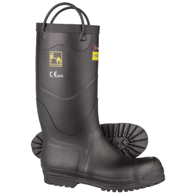 MSA RUBBER FIRE BOOTS, WITH PULL-ON LOOPS UK SIZE 10 (INDENT BASIS)
