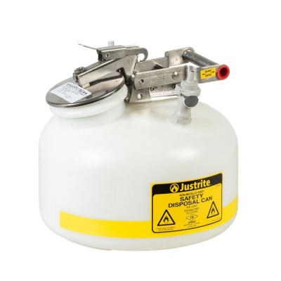 JUSTRITE 2 GAL QUICK-DISCONNECT DISPOSAL SAFETY CAN, POLYPROPYLENE FITTINGS FOR 3/8" TUBING, POLYETH