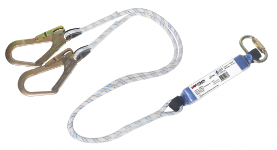 WORKSAFE® ENERGY ABSORBER DOUBLE KERNMANTLE ROPE LANYARD, 1.8M, FITTED WITH 2 SCAFFOLD HOOKS AND 1 TWIST-LOCK KARABINER